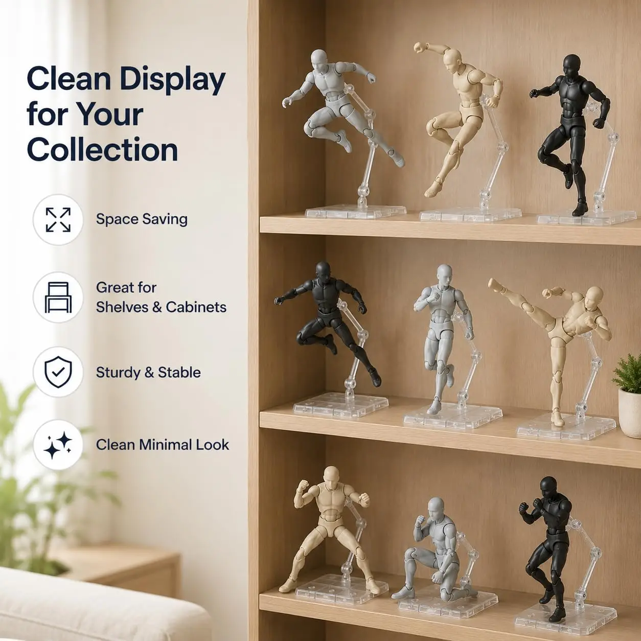 Adjustable Clear Action Figure Stand, Transparent Display Holder with Base, for Collectible Action Figures Desktop Show HG RG SD