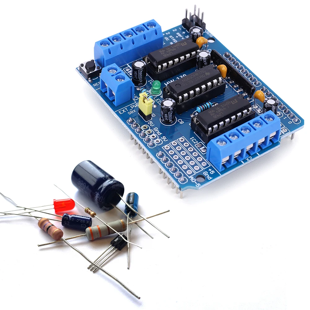 Płytka rozszerzeń sterownika silnika L293D 4.5-36V 4-kanałowa płytka rozszerzeń sterownika silnika dla Arduino Raspberry Pi do eksperymentów DIY