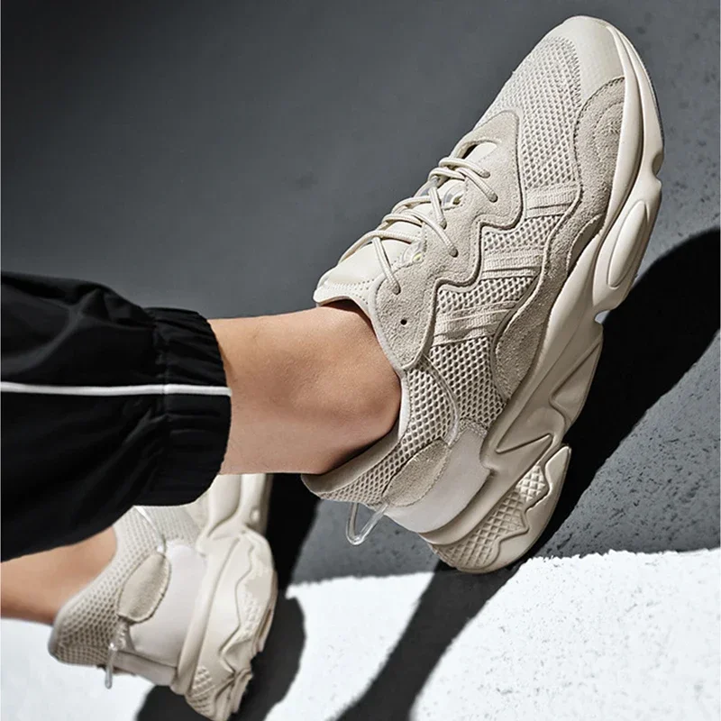 Running Sneakers Women's Men's Suede Patchwork Lace Up Round Toe Sports Shoes Flat Couples Casual Comfort Walk Shoes Woman