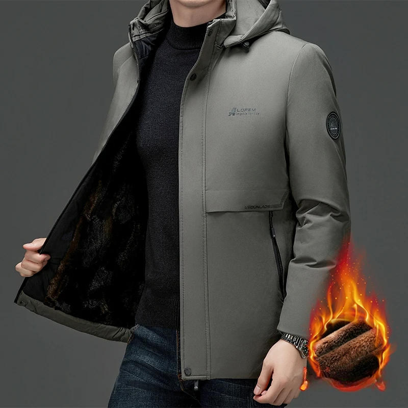 Men's padded Clothing Winter Solid Color Simple Detachable Cap Design Casual Business Graphene Thermal Coat Men Business Jacket