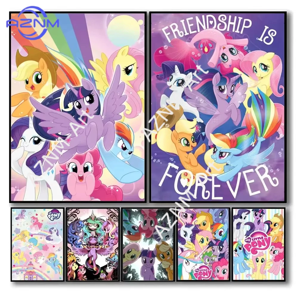 1 Stück Anime My Little P_Pony Poster Selbstklebende Wandkunst Druck Wohnzimmer Schlafzimmer Bar Ästhetische Dekoration