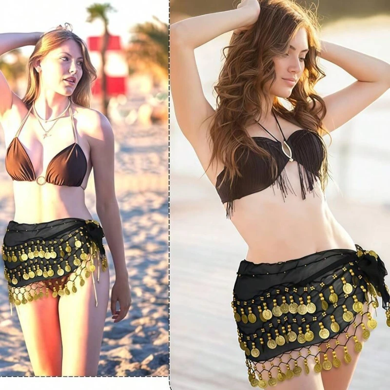 1 قطعة وشاح الورك للرقص الشرقي تنورة شيفون التفاف وشاح المهنية تنورة زي مع العملات المعدنية لليوجا الرقص الشرقي ، الخريف ، الهالوين