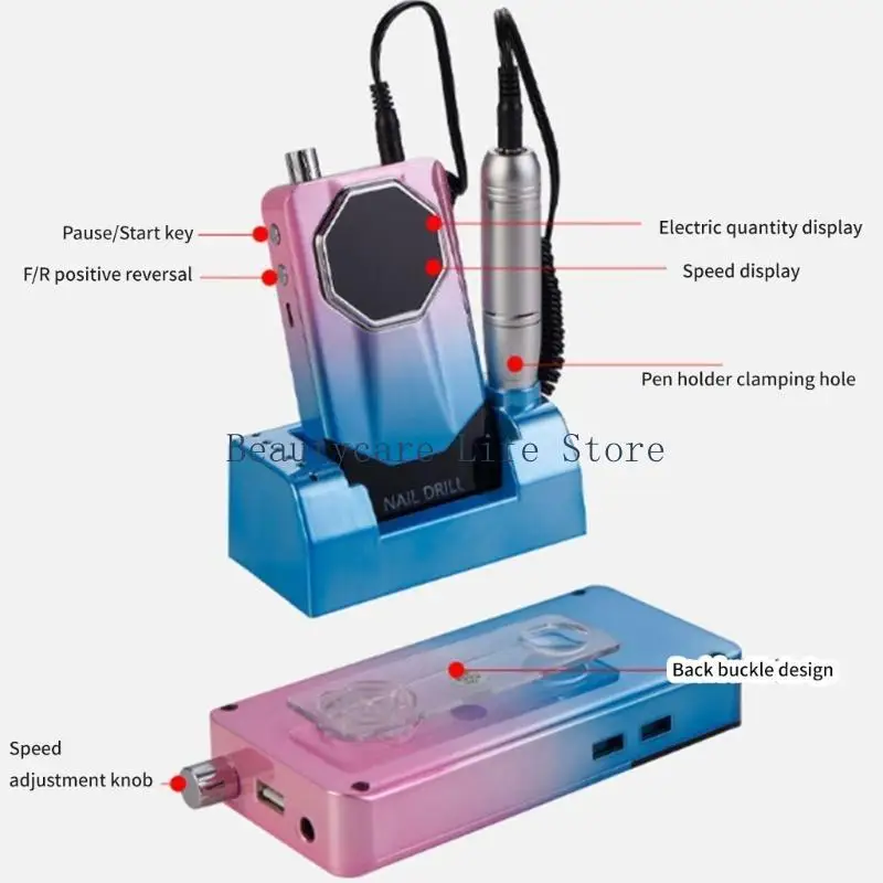 652C Professional Cordless Nail Buffer Machine Low Noise Electric Nail Drill With Base And Bits For Manicure Pedicure Care