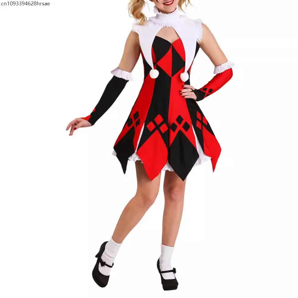 

Halloween Clown Harley Costumes Women Evil Clown Criminal Cosplay Outfits Circus Clown Performance Dress Carnival Dress up