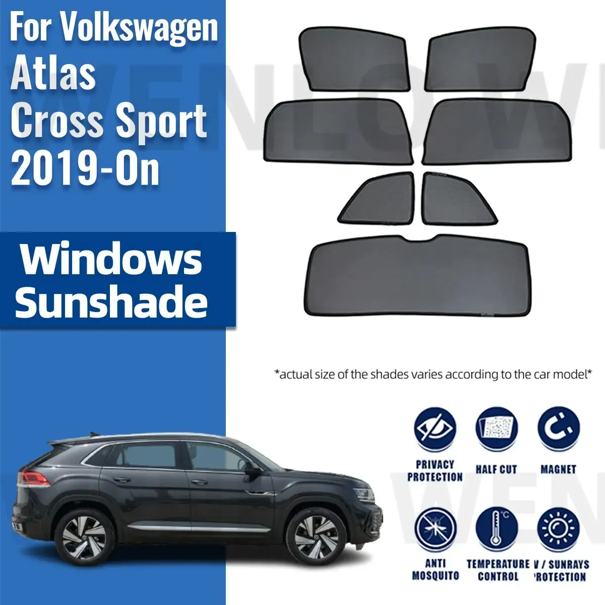 For Volkswagen VW Atlas Cross Sport 2019-2024 Magnetic Car Sunshade Front Windshield Curtain Rear Side Window Sun Shade Shield