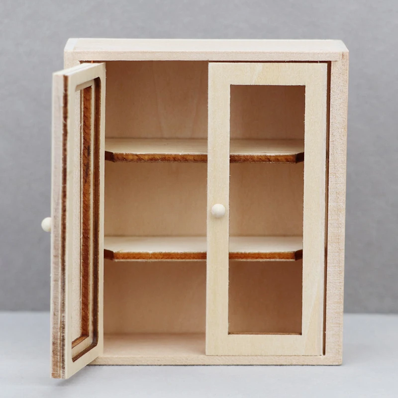 1:12 دمية مصغرة خزانة ذات باب مزدوج خزانة الكتب تخزين الرف خشبية صغيرة الحائط عرض الرف الأثاث لعبة مجسمة #4