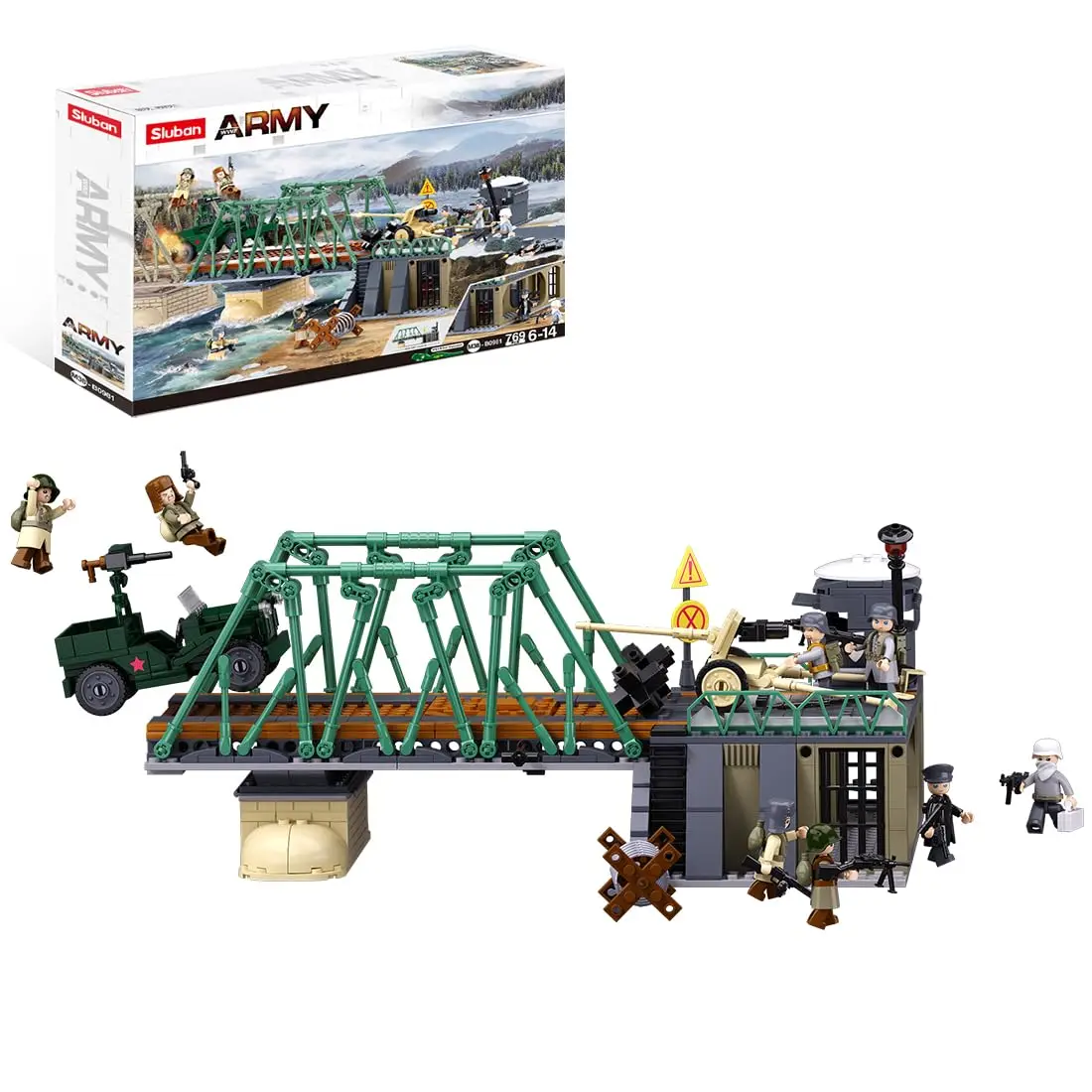 769PCS WW2 Battle Of Budapest Bridge Scene Building Blocks Classic War View Model Bricks Set With Figures Children DIY Toy Gift