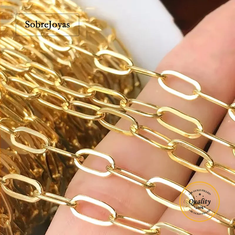 

14-каратное золото, 4x9 мм, цепочка скрепки, незавершенное ожерелье 4 мм, минималистичные ювелирные изделия «сделай сам», позолоченная цепочка для изготовления ювелирных изделий