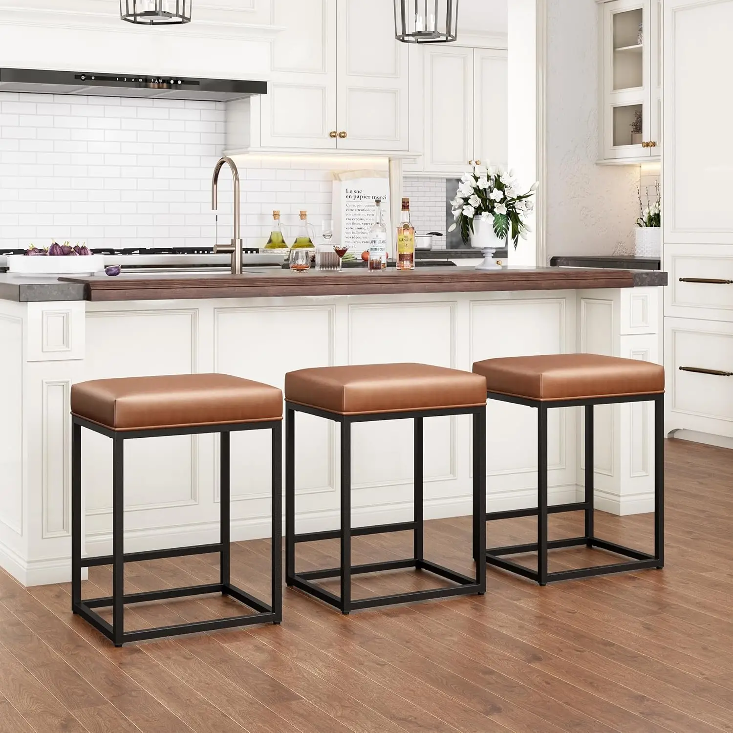 

Brown Bar Stools Set of 3-24 inch Counter Stools for Kitchen Island, Counter Height Bar stools
