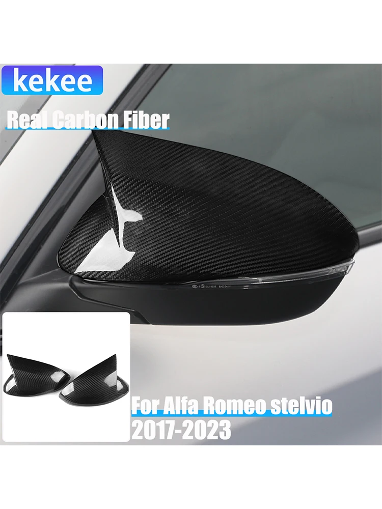 

2PCS Real Carbon Fiber Exterior Car Accessories Side Mirror Housing Decorative Cover Trim For Alfa Romeo Stelvio 2017-2024