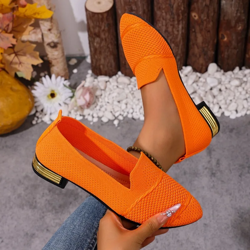 

Сетчатые туфли на низком каблуке, осенний новый стиль, острый носок, глубокий рот, дышащие, нескользящие, износостойкие, на толстом каблуке