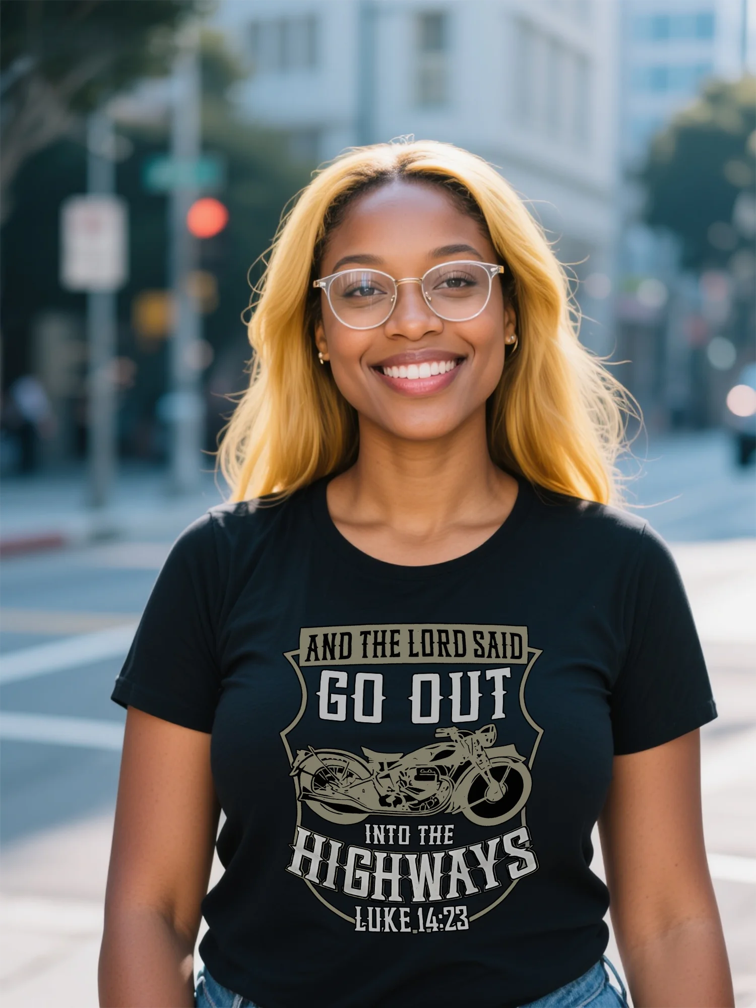 T-shirt nera da donna High Street - Stampa retrò 100% cotone organico