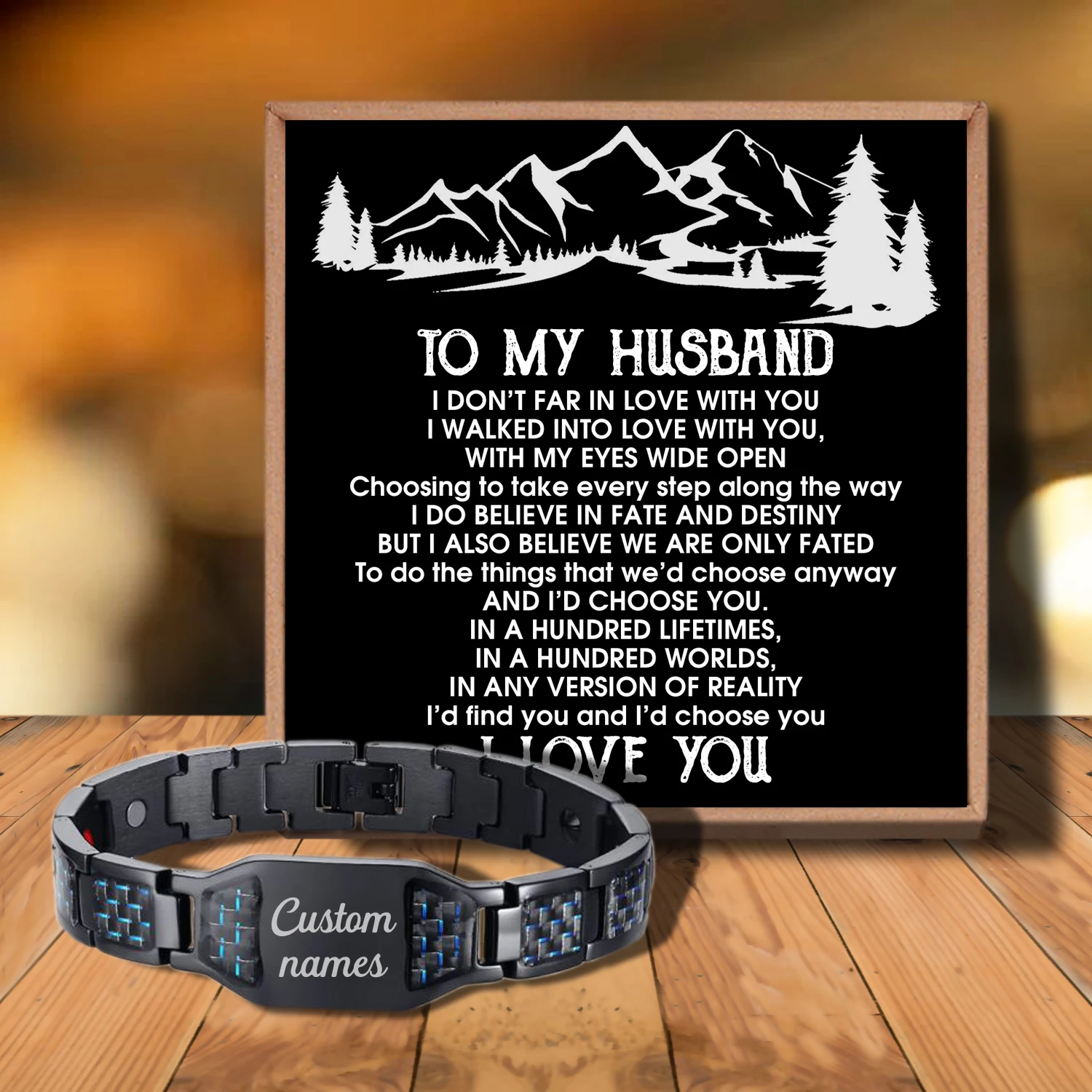 

Sac3607 To My Husband Carbon Fiber Can Be Engraved With Other Logo 4-in-1 titanium Men's Bracelets