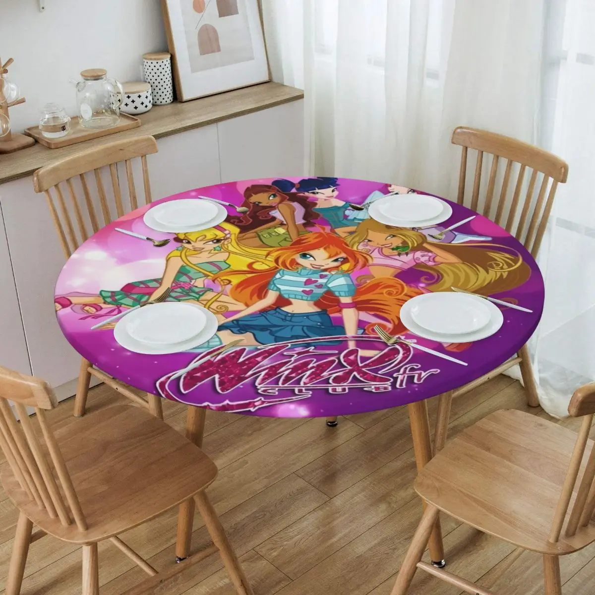 Custom Round Disney Anime Winx Club Table Cloth Waterproof Tablecloth 40