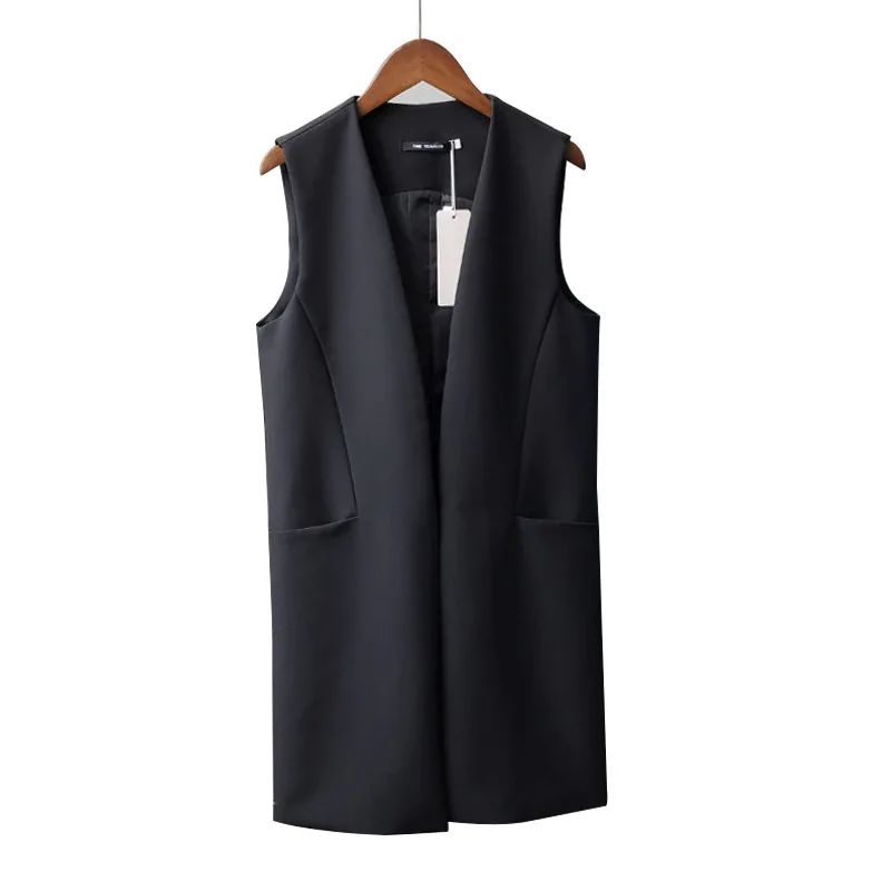 Women's Sleeveless Blazers Jacket Korean Simple Commuter Fashion Outwear Coat Loose Leisure Medium-length Suit Vest Jacket