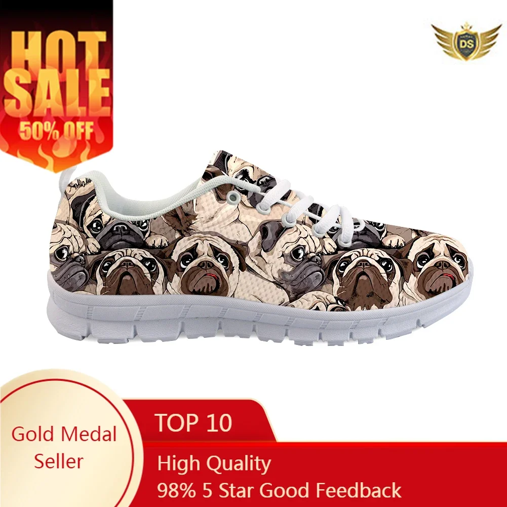 

Classic Women's Low Top Walking Shoes Lace Up Casual Sneakers Women Breathable Fashion Pug Print Shoes