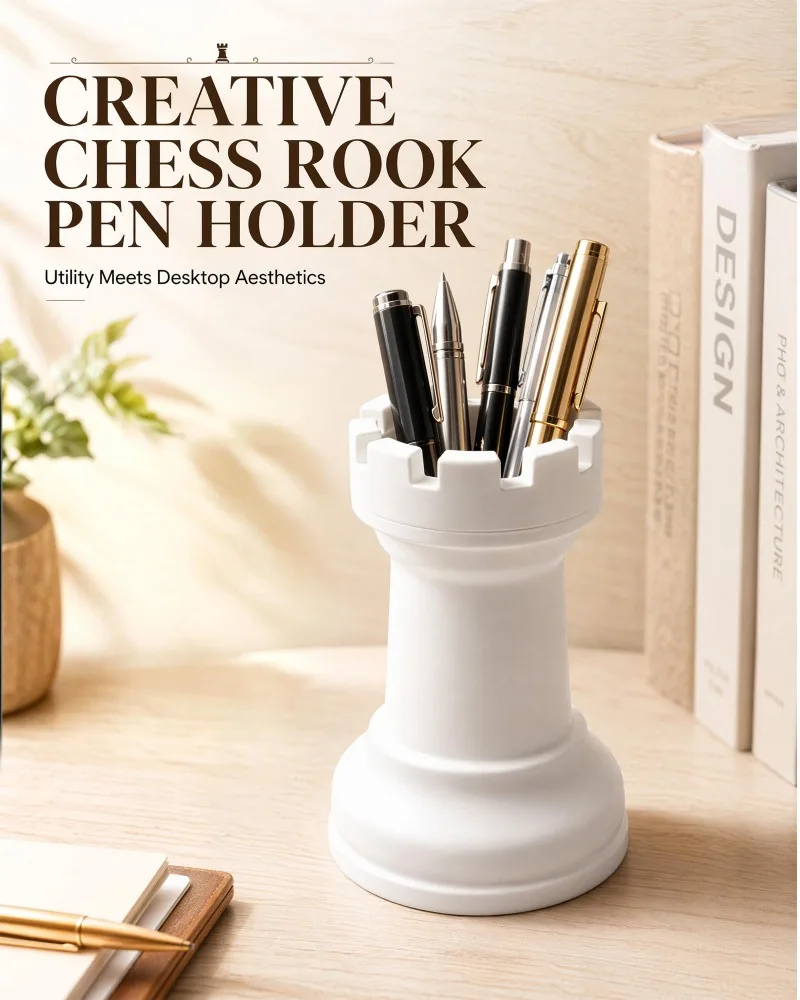 Pen Holder, 3D Printed Chess Piece Desk Organizer for Home Office Decor, （white）Office Decoration Desktop Organizer