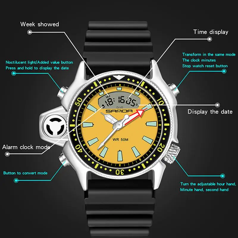 Men Watches Sports Multi Functional Outdoor Waterproof Digital Watch Male Female Student Military Man Quartz Wristwatch Clock