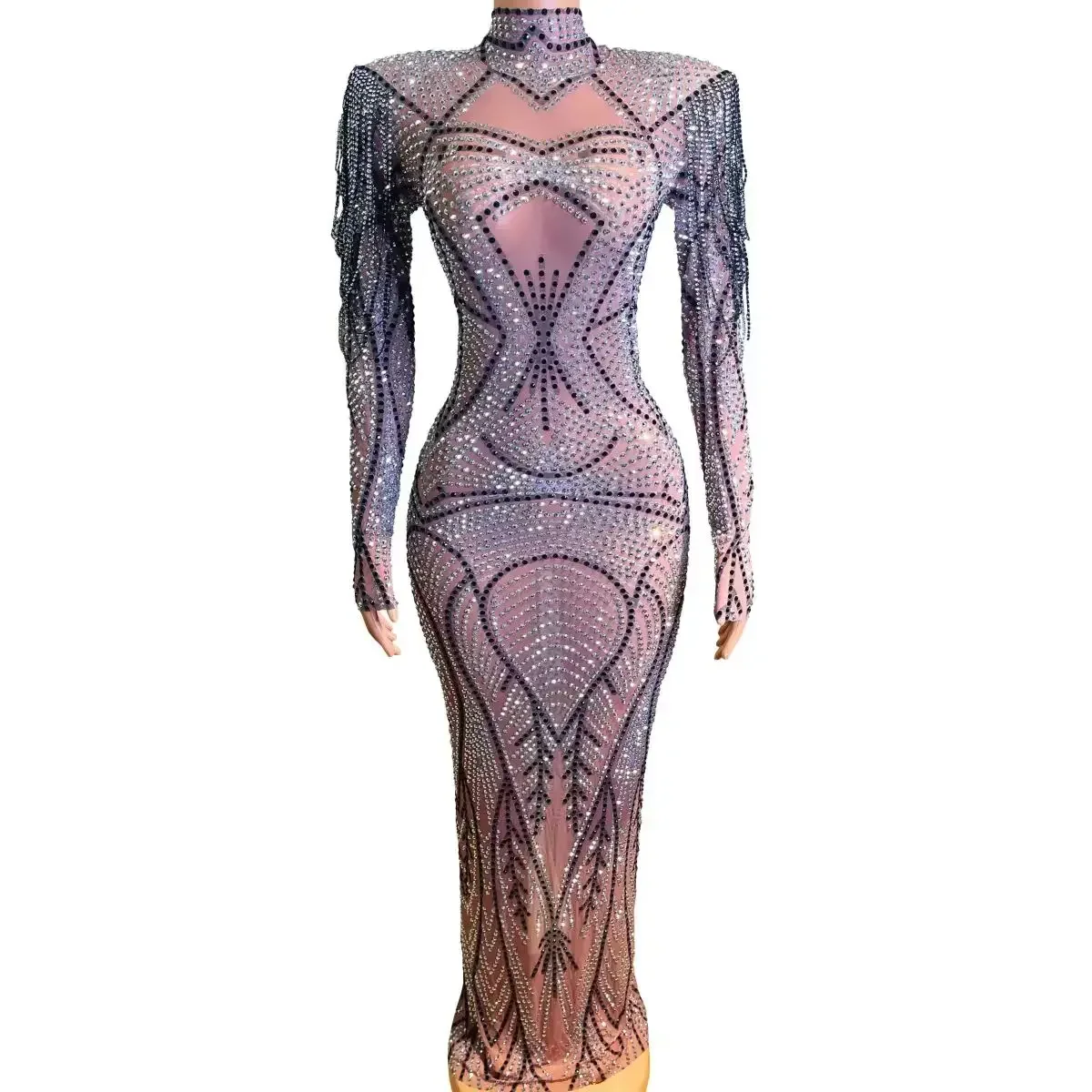 

Sexy Full Diamond Perspective Long Dress Nightclub DJ Bar Female Singer Dance Team Stage Costume Party Theme Show Clothing