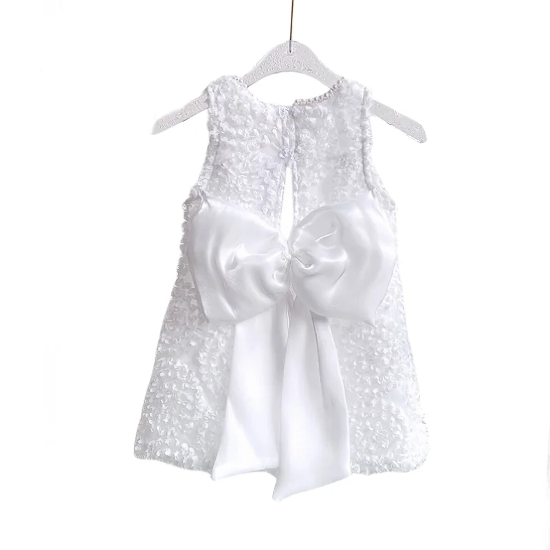 Summer Baby Girls Dress Lace Flowers Design Back Bow Kids Sleevess Dresses Children Vest Dress Kids Formal White Princess Dress