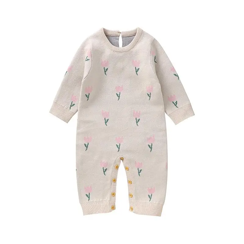 Autumn Winter Baby Clothes Boy Girl Tulip Long Sleeve Romper Newborn Knitwear Infant Knit Casual Jumpsuit Fashion Kid One-piece