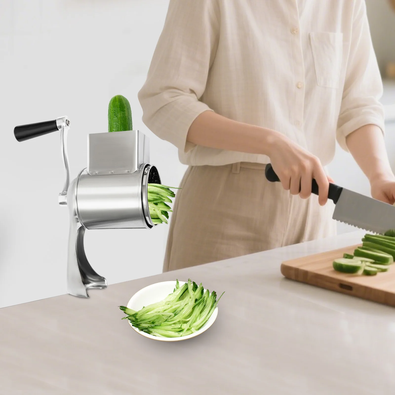 

Stainless Steel Rotary Vegetable Cutter 5 Drum Blades Silver, Shredding/Slicing for Kitchen/Restaurant