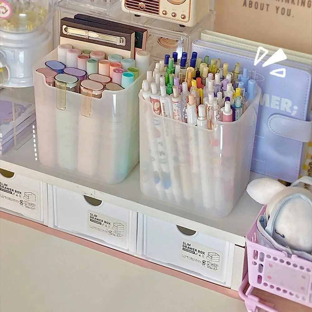 Desktop Organizer Stationery Box Large Capacity Cosmetic Holder Storage Box Translucent Multifunctional Pen Holder Student