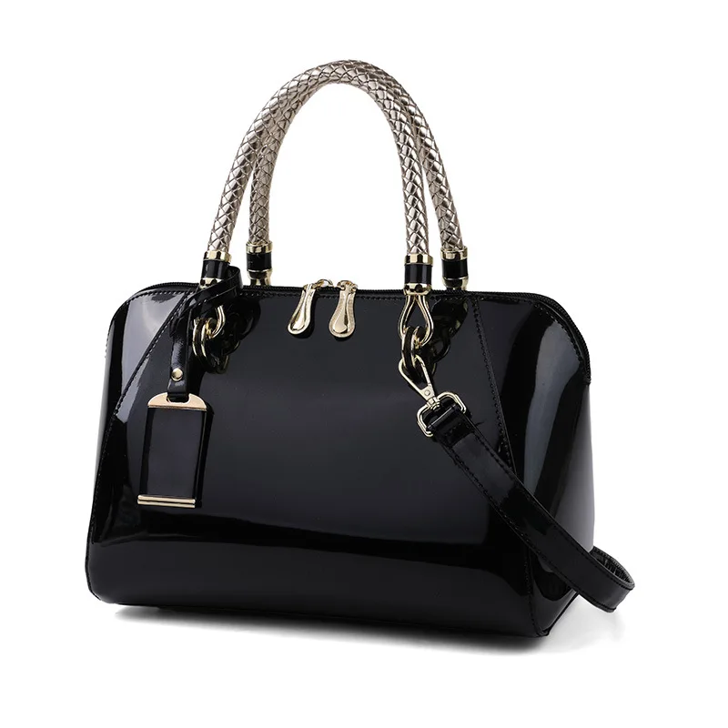 Fashion High End New Blue Red Black Beige Pink Bags for Women Sac De Luxe Femme Luxury Designer Handbag Shiny Leather Boston Bag