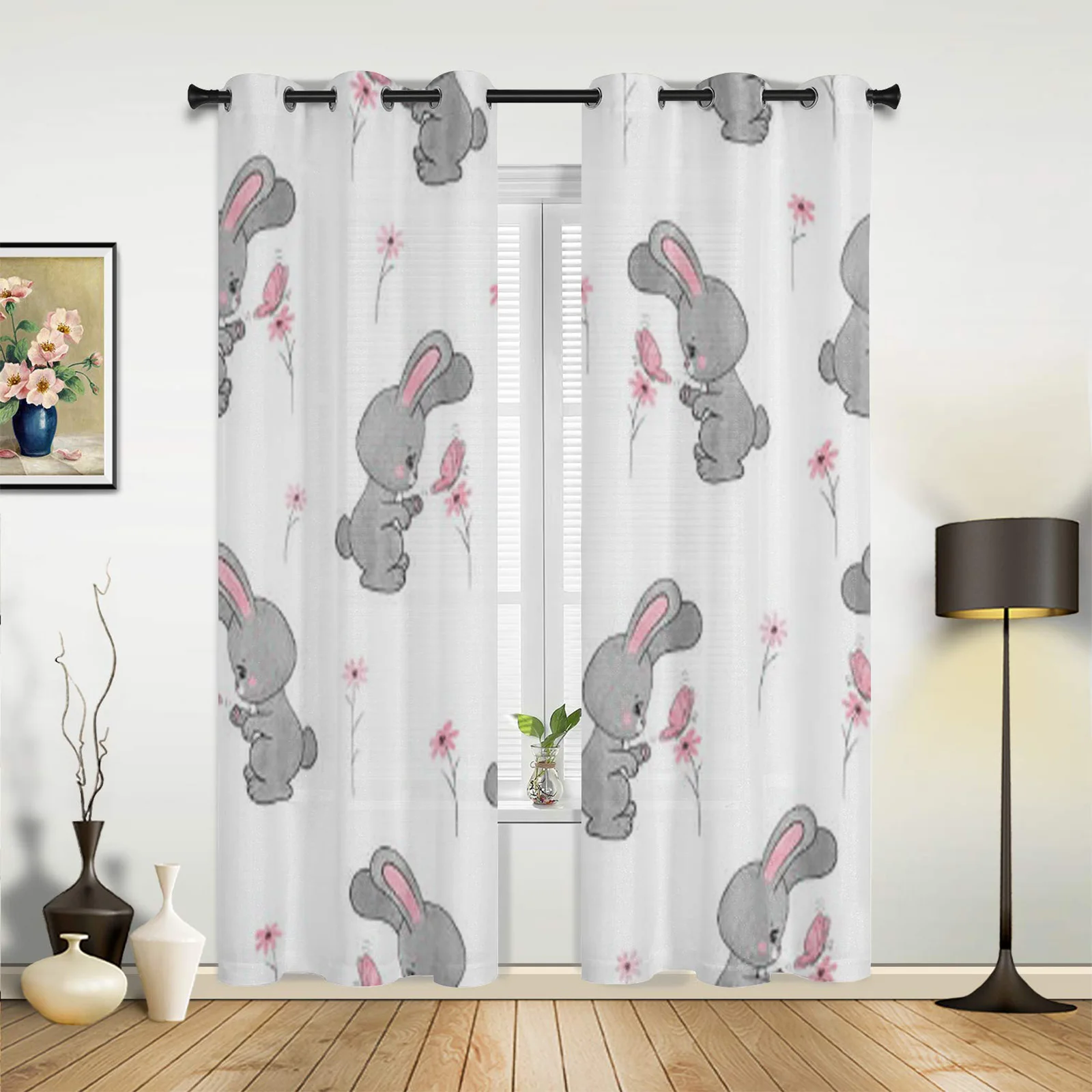 Modern Window Curtains Cute Bunny Pattern Luxury Fashion Curtains for Living Room Bedroom Kitchen Drapes