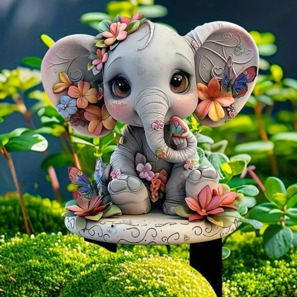 

Creative Acrylic Elephant Statue Stake Waterproof Wear Resistant Elephant Floor Plugs Cute 2D Flat Elephant Sign Courtyard