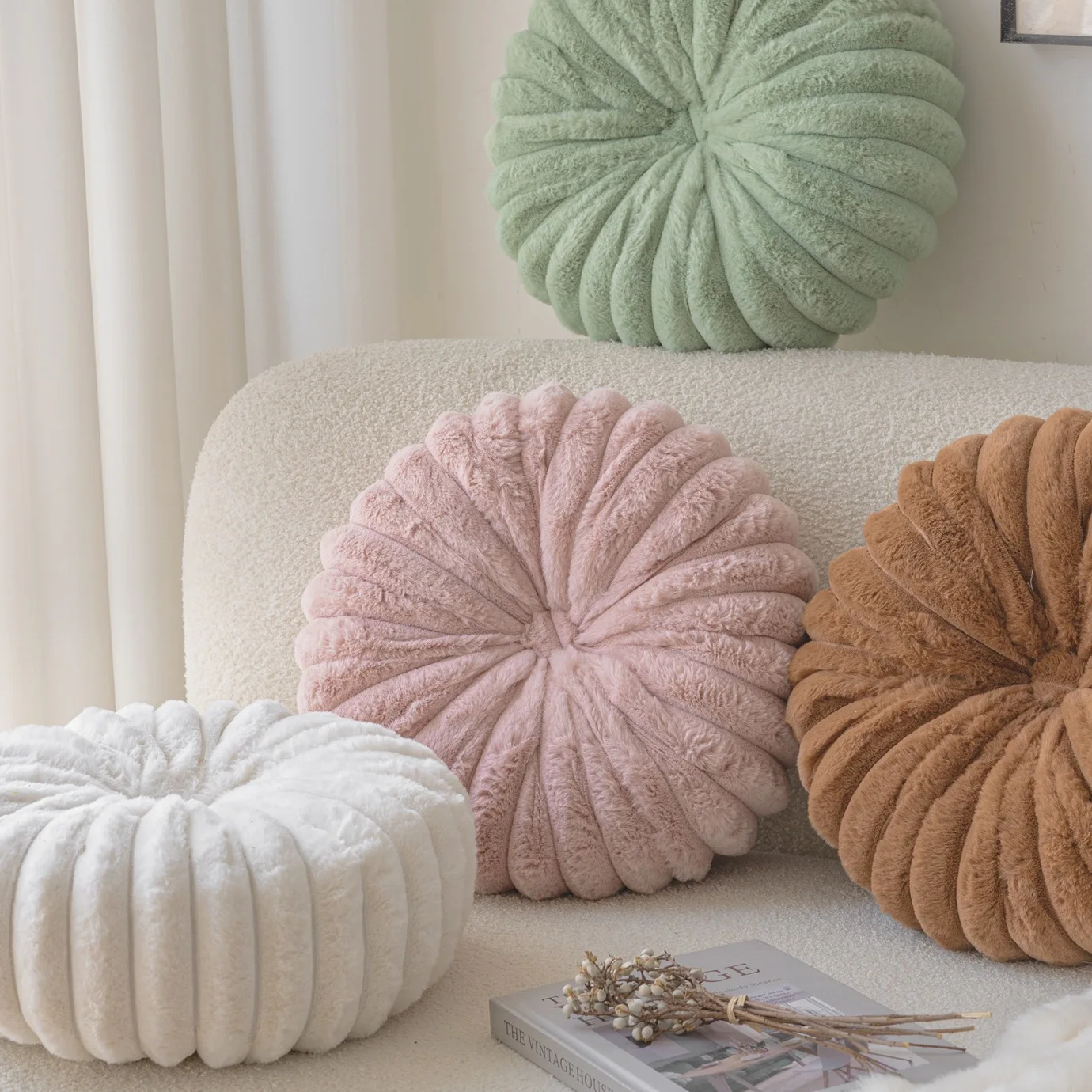 35cm Round pumpkin pillow tie dyed striped  wheel back cushion imitation rabbit plush backrest throw pillow