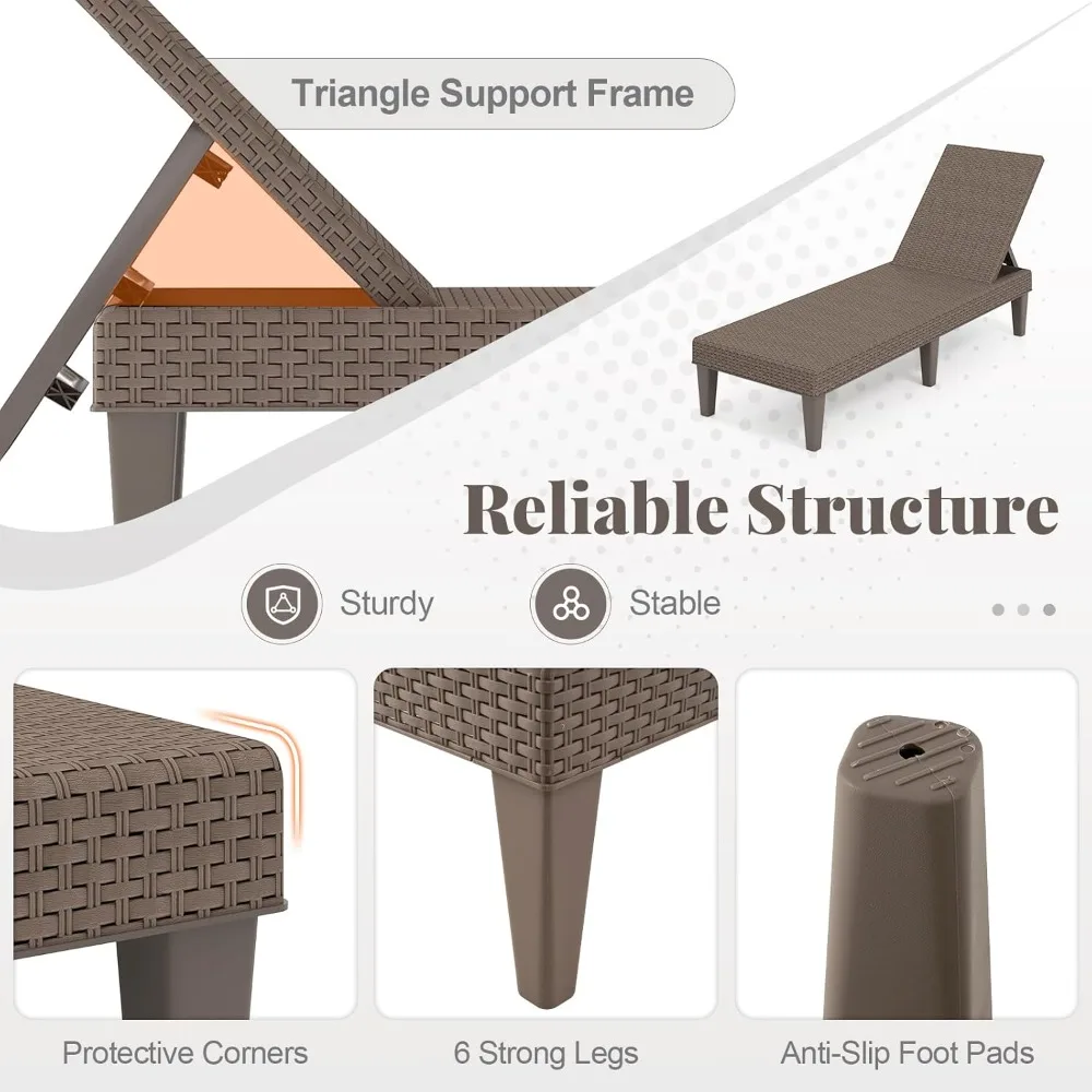 Outdoor Chaise Lounge Chair Rattan Recliner Lounger with Removable Cushion & 3-Level Adjustable Backrest, Patio Tanning Chair