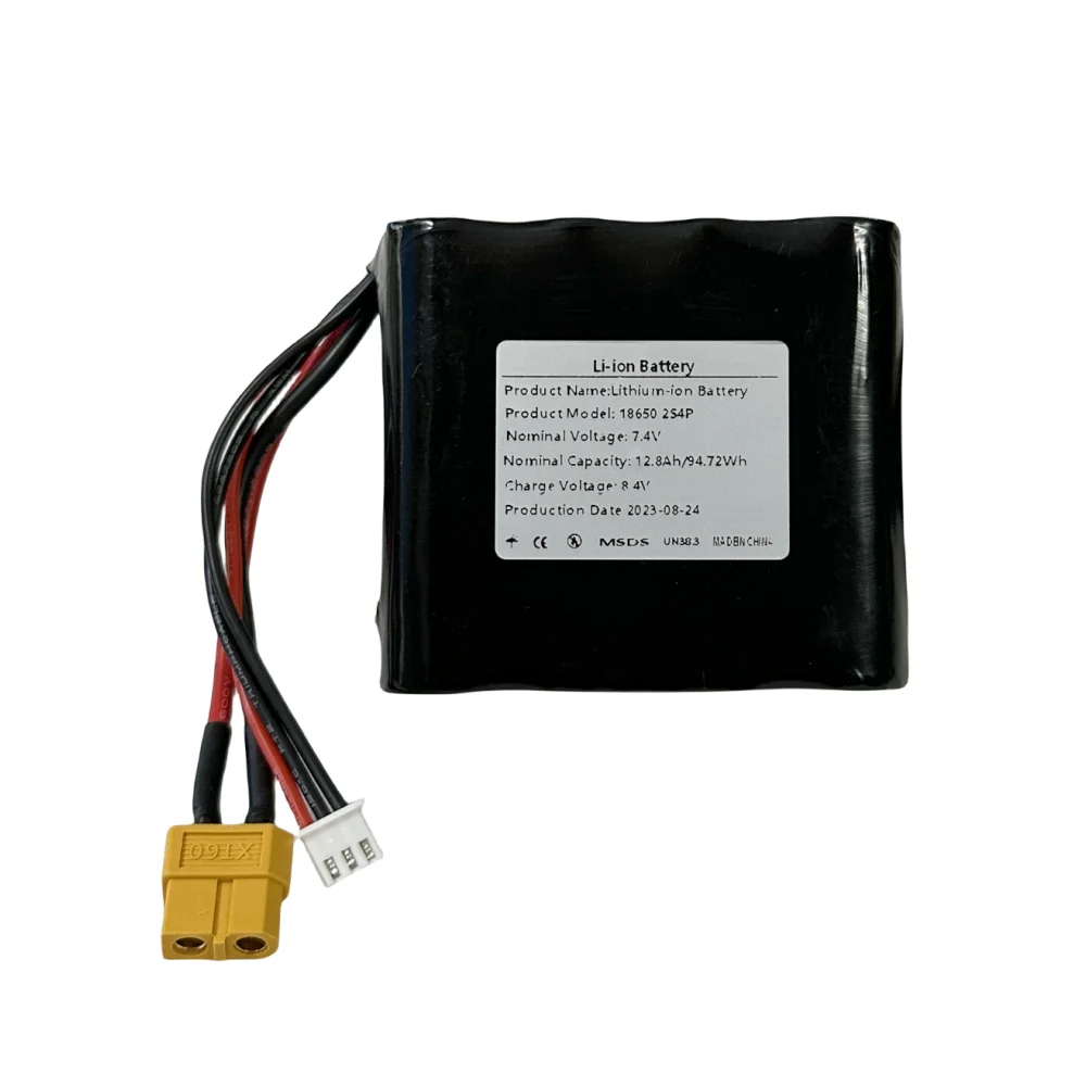 18650 2S4P High Capacity UAV Li-ion Rechargeable Battery 7.4V 12.8Ah For Various RC Airplane Drone Quadrotor XH2.54-3P XT60