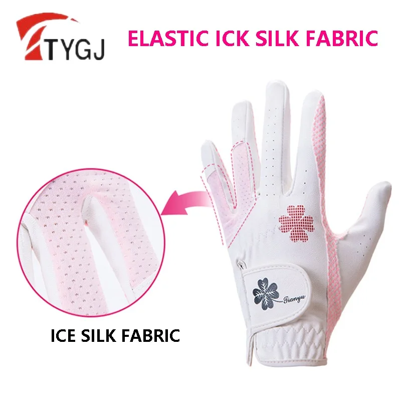 TTYGJ 1 Pair Women Anti-Slip Granules Golf Gloves Ladies Breathable PU Leather Gloves Women Right and Left Hand Golf Mittens