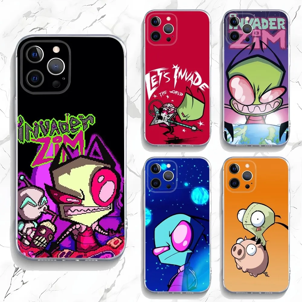 

Cartoon I-Invader Z-Zim Phone Case For iPhone 15,14,13,12,11 Plus,Pro,Max,XR,XS,X,7,8 Plus,SE,Mini Transparent Silicone Soft