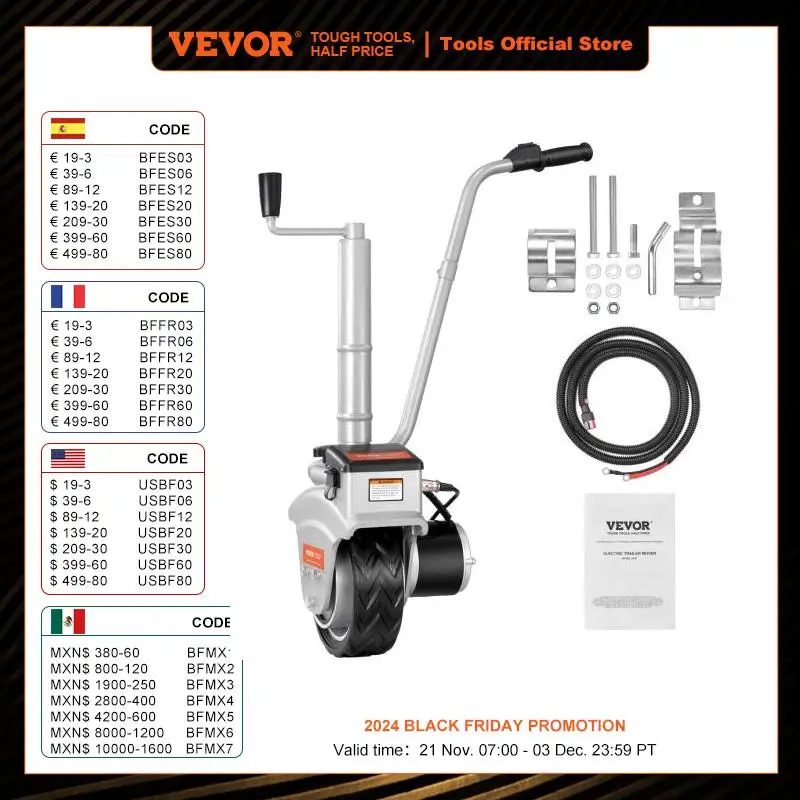 VEVOR Remolque eléctrico Dolly 5000 libras Capacidad de remolque 350 W 12 V Rueda Jockey para remolque con velocidad móvil de 22 pies/min para barco con remolque