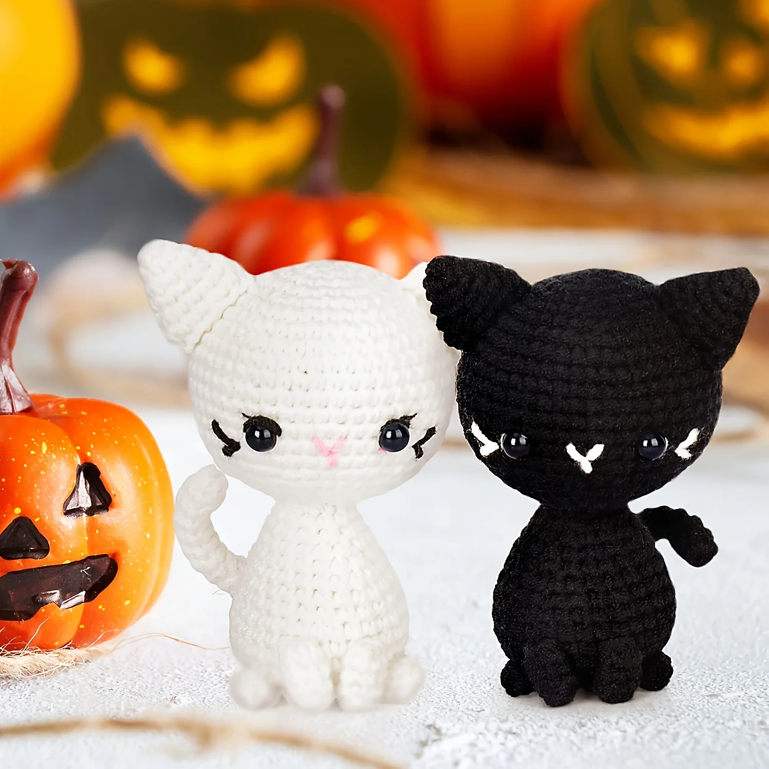 

Black white Cat Amigurumi Halloween and Christmas Gifts, DIY Crochet Cats Kit, crochet kit cat forbeginners, crochet kit cat