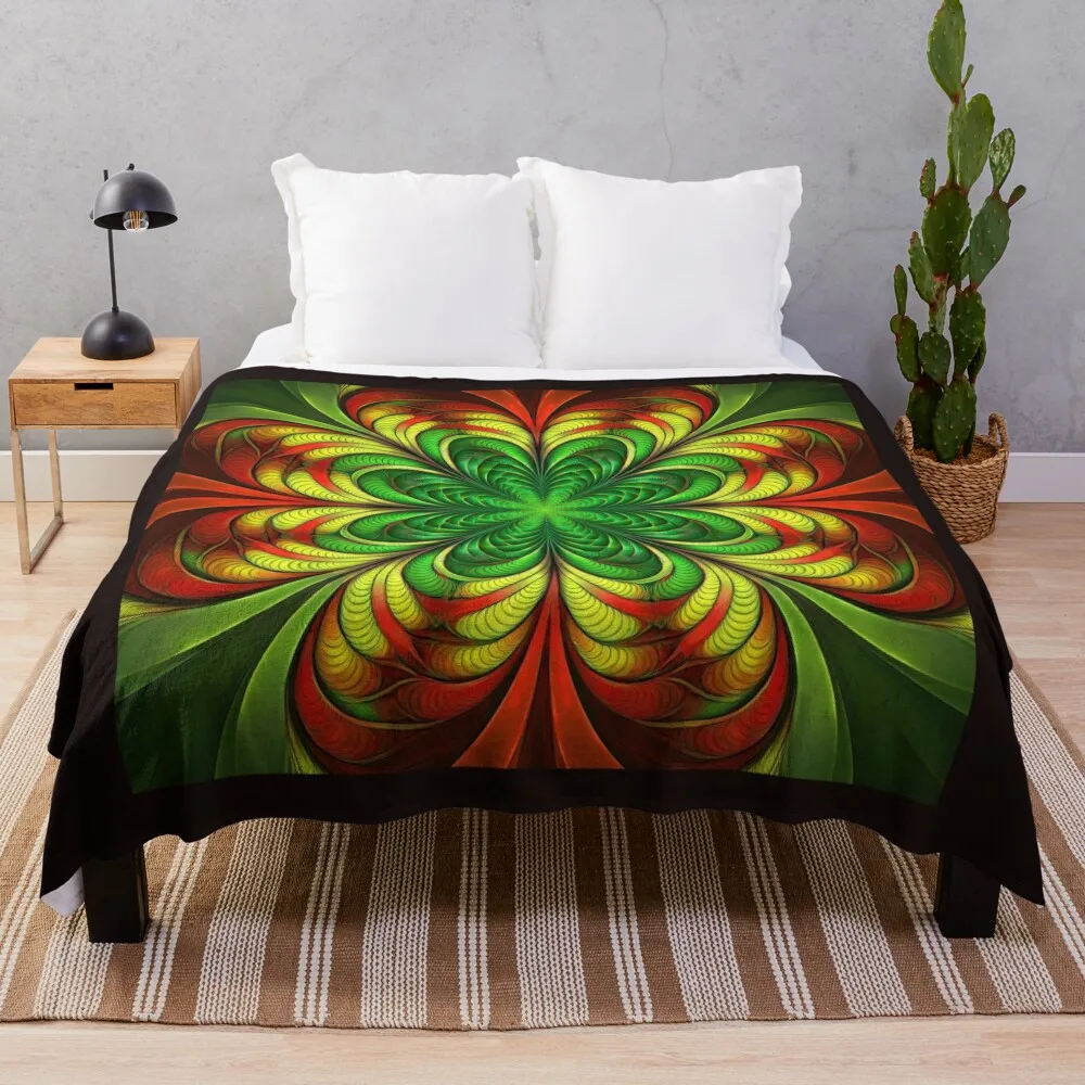 Variation To Red Green Yellow Fractal Throw Blanket Decorative Sofas Tourist Single Blankets