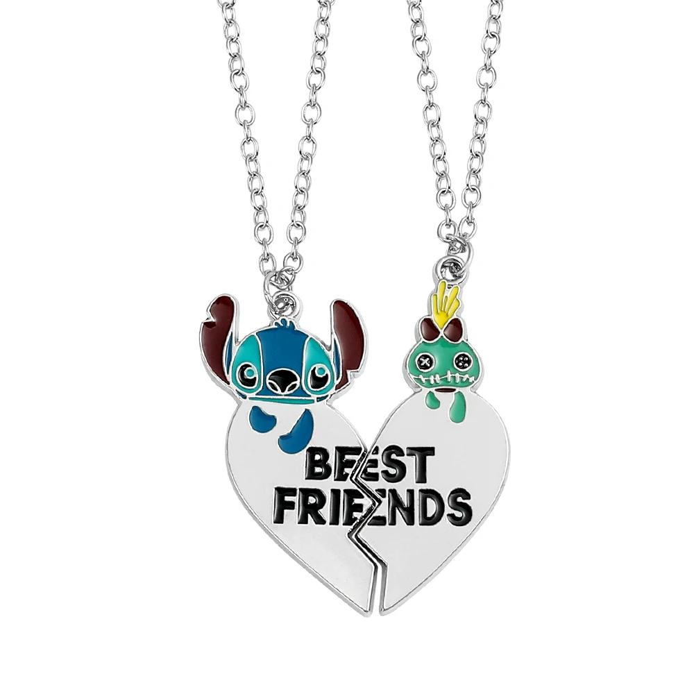 Bff Necklace for 2 Friend Stitch Love Double Necklace Kawaii Lilo and Stitch Heart Shaped Jewellery Accessories Gifts