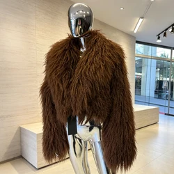 Genuine Mongolian Lamb Fur Jacket Ladies Short Sheepskin Coats Luxury Winter Fluffy Real Fur Coat