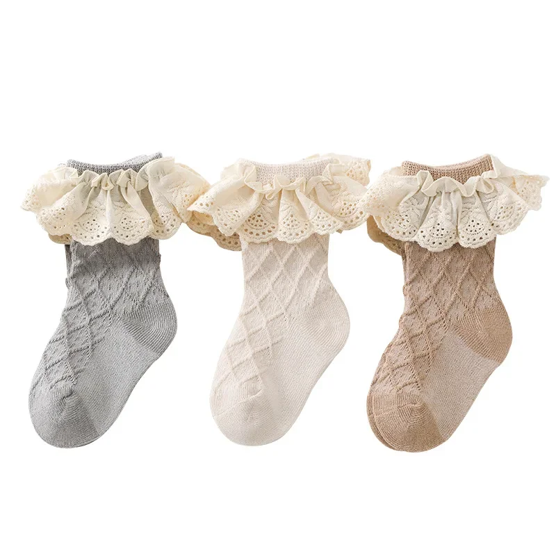 

New Spring Autumn Baby Girls Socks Newborn Infant Kids Cute Socks Toddler Cotton Lace Flower Short Tube Sock for 0-3Years