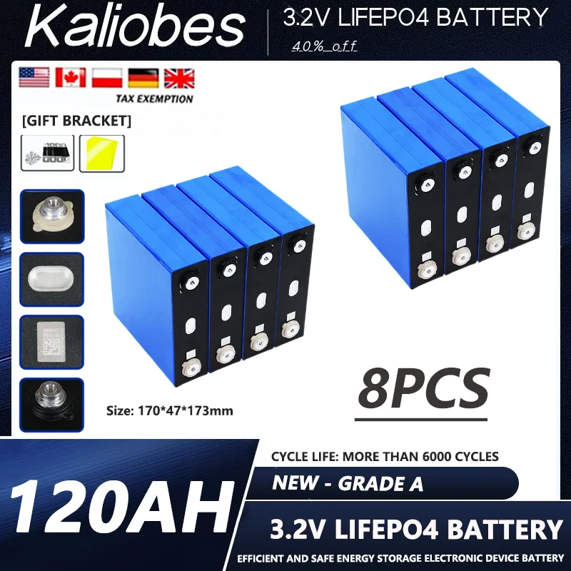 

8PCS NEW 3.2V 120Ah LiFePO4 battery 3.2V Lithium iron phosphate 3C cell DIY 12V 24V Golf Cart Yacht RV solar