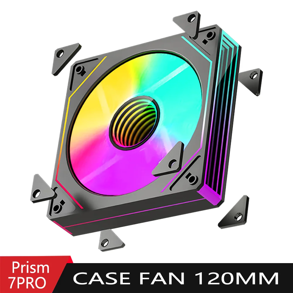 

PRISM 7 PRO Вентилятор корпуса компьютера 120 мм ARGB 4-контактный ШИМ бесшумный охлаждающий вентилятор 12 В с высоким потоком воздуха 58,36 куб.см/800-1800 об/мин