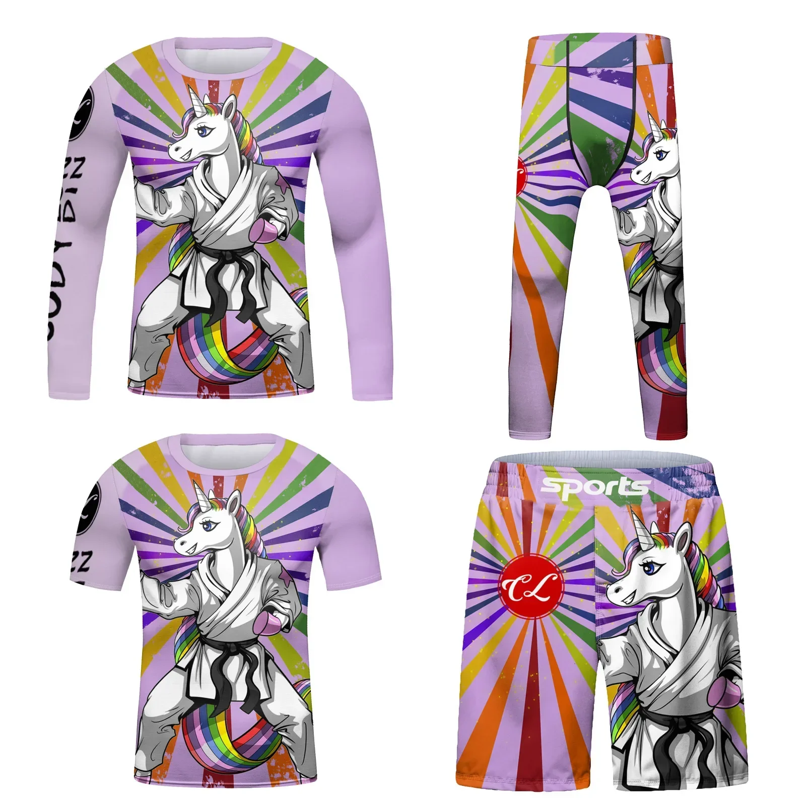 Kids Jiu Jitsu MMA BJJ Rashguard 4pcs/set Gym Clothing Children Boys Muay Thai Tracksuit Boxing Training Running Suit Sportswear