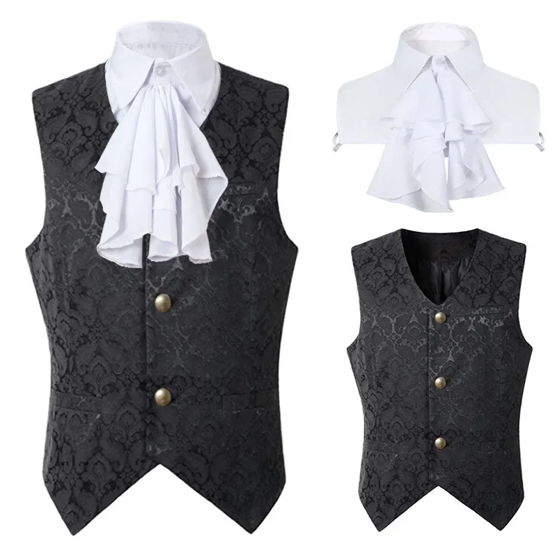 Men Punk Military Drummer Sleeveless Parade Vest  Musical Hamilton Victorian Top Jacquard V-neck Blouse Single Breasted Costume