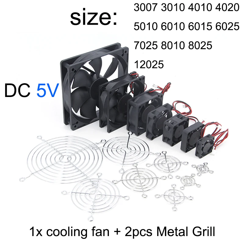 DC 5V 2pin Cooling Fan 3010 7025 12025 Brushless Guard Metal Grill Cover 30mm 40mm 50mm 60mm 70mm 80mm 120mm for 3d print DIY e1