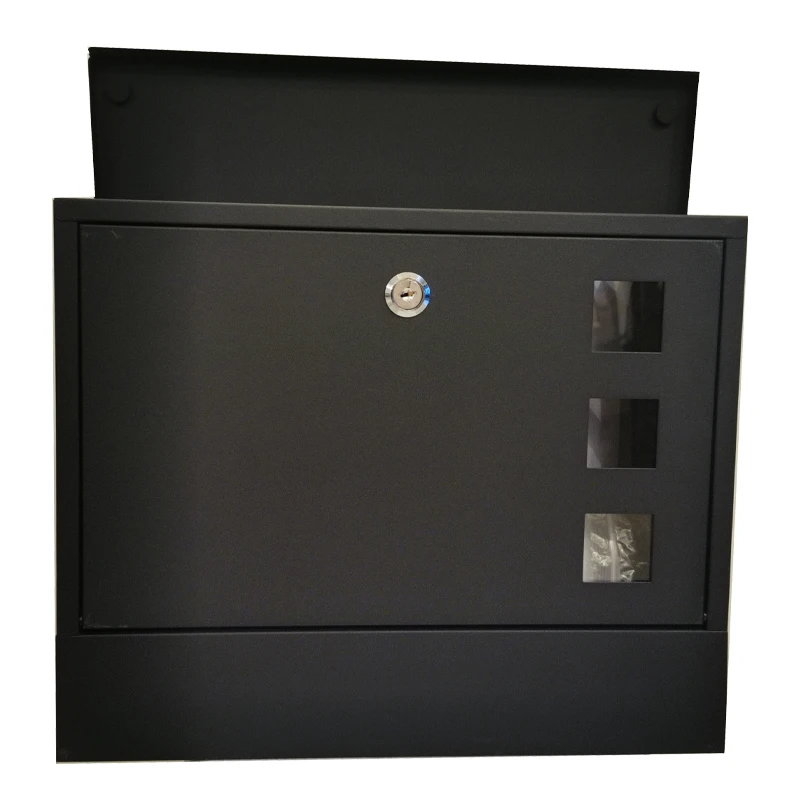 Modern Wall Mount Mailbox Black Sandblasted Secure Letter Box with Newspaper Slot Square Windows