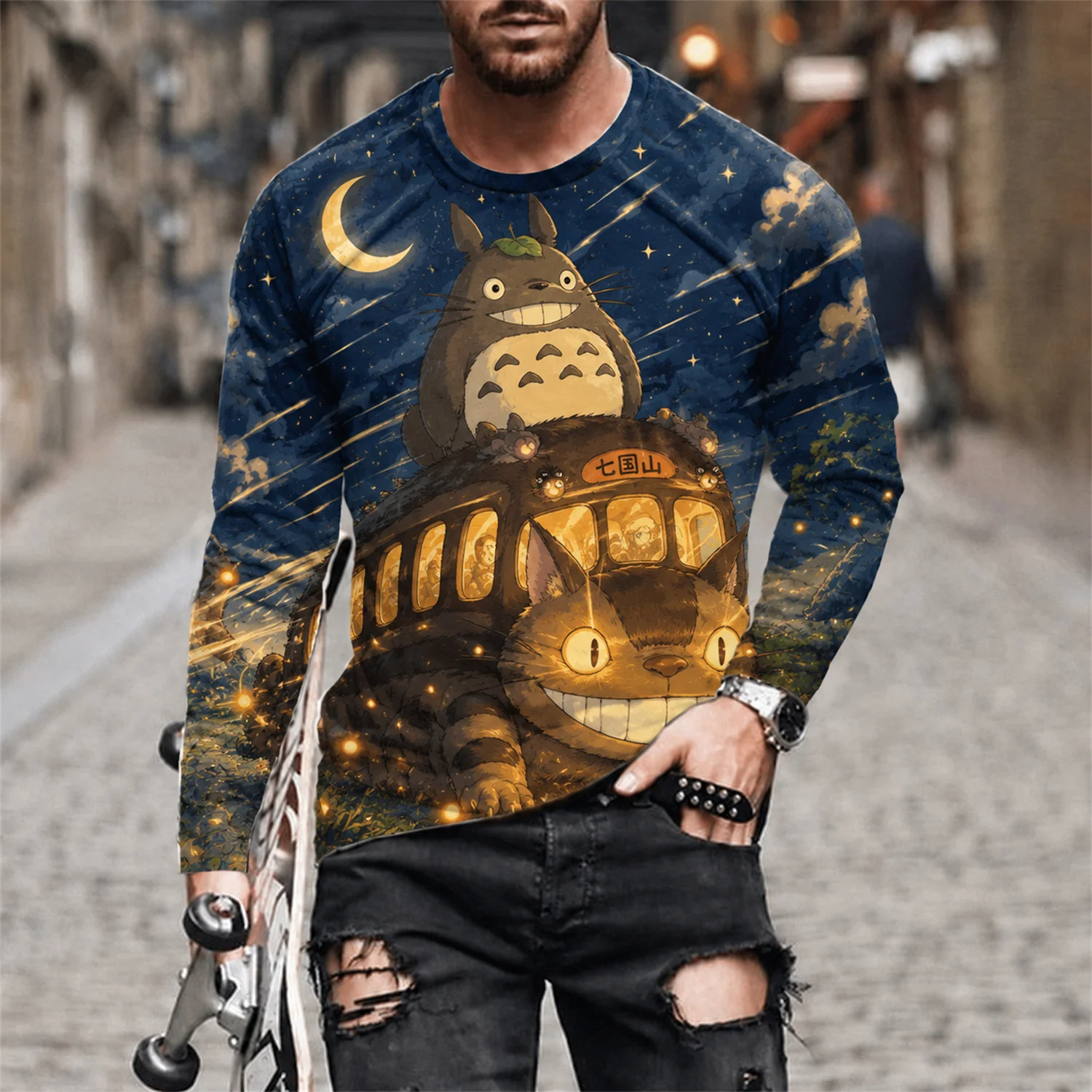 2026 Totoro Soot Sprite Forest All-Over-Print Langarm-T-Shirt, Anime-Kleidung für Männer und Frauen, Alltags- und Freizeitoutfit für die Straße – Detail 5