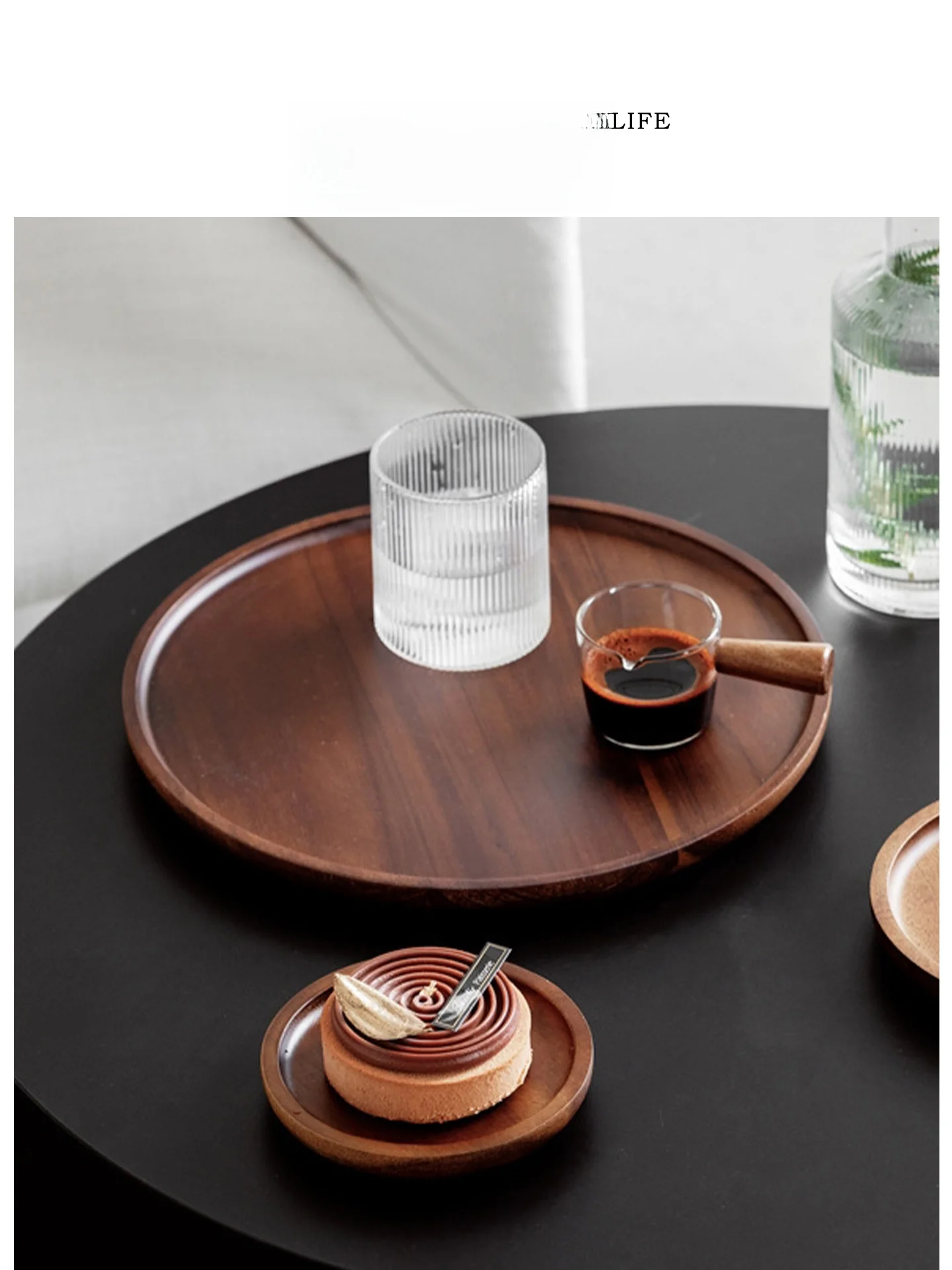 

Tlife Silent Wooden round Japanese Style Tea Coffee Dessert Tray Silent Wooden Sweet Dish Coffee Utensils Dining Accessories