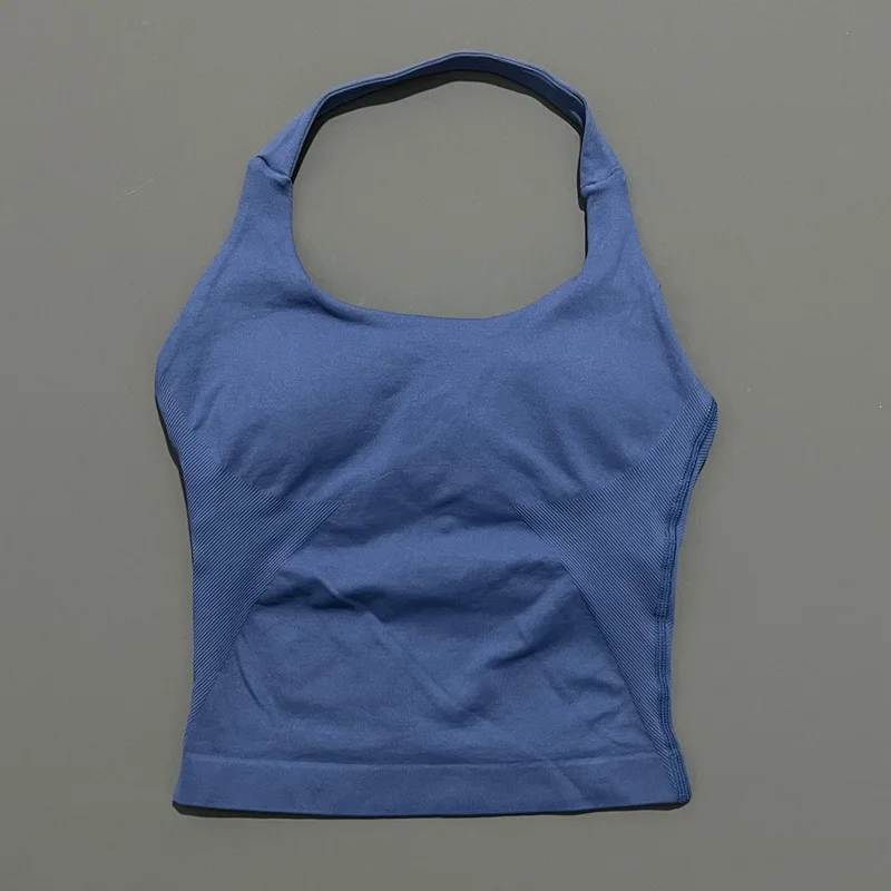 HISTELLO Impact Halter Top Seamless Longline Strappy Gym Tank Top Women Yoga Clothing Workout Fitness Sportswear Pilates Vest image 3